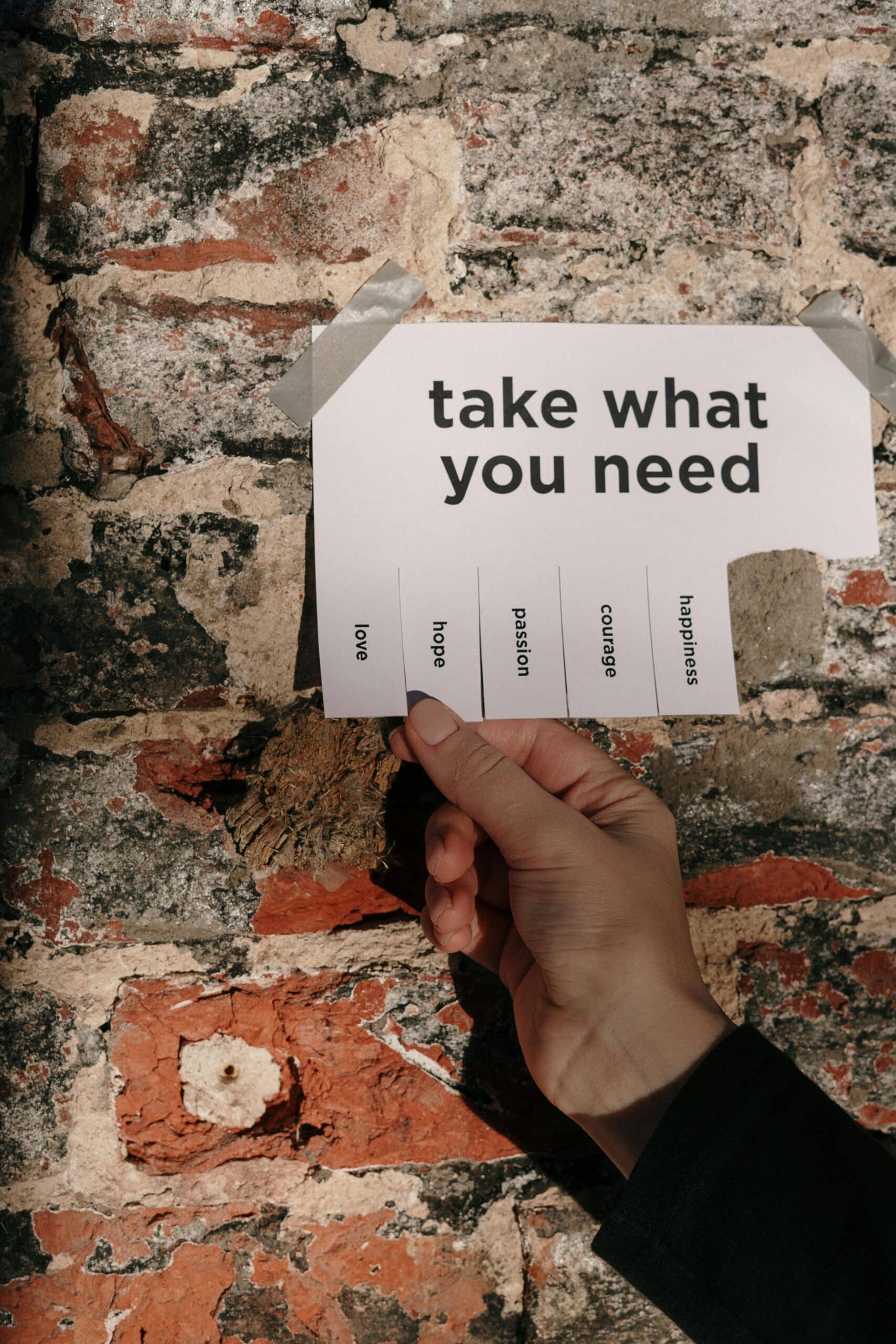 Image of a piece of paper with words written on it to show needs with the words "Take what you need"